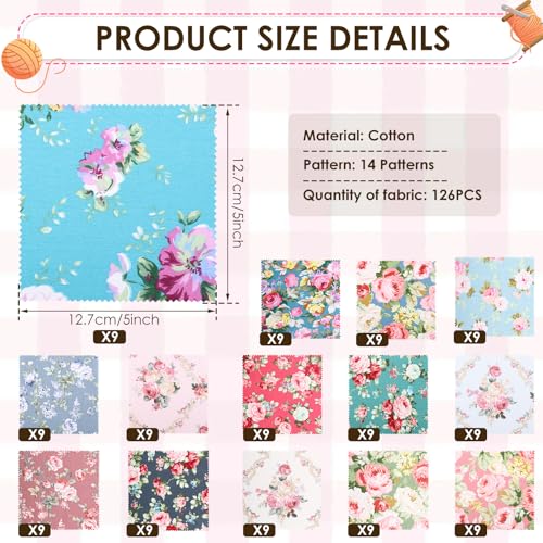 126 Pcs Charm Pack for Quilting 5 inch, 100% Cotton Fabric Square Pre Cut Quilted Fabric Floral Patchwork for Sewing DIY Craft Project Blanket Making Assorted (Red Flower) - color: Red Flower