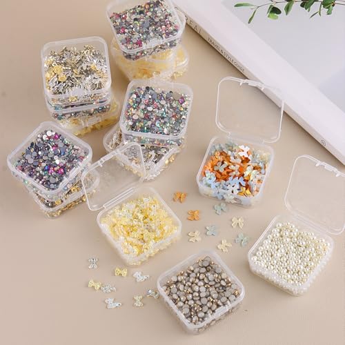 SUTOKAKA 14Pcs Small Bead Organizers with Plastic Storage Box, Mini Clear Jewelry Bead Container, Small Components Holder Case for DIY Nail Art, Bracelet & Earring Crafting - size: 14S+1L