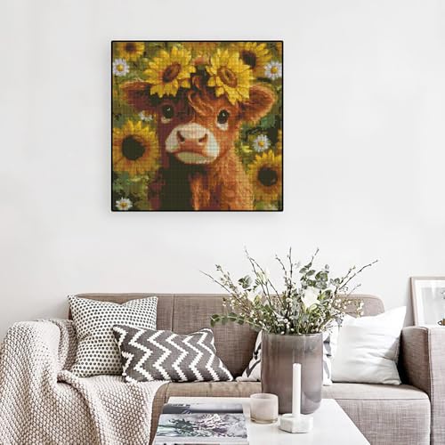 Cow Flowers Stamped Cross Stitch Embroidery Kits for Beginners Adults - color: cow flowers