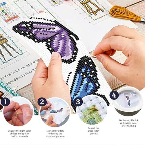 FREEBLOSS 6 Set Butterfly Cross Stitch Bookmark Kit Stamped Cross Stitch Kit Stamped Embroidery Bookmark with Instruction Cross Stitch Kits for Adults DIY Bookmark Kit 8.66''x3.14'' - style: Butterfly