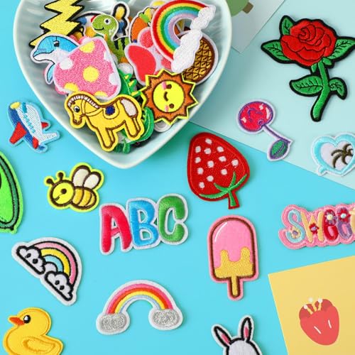 AUGSUN 36pcs Cartoon Embroidered Patches Random Assorted Styles Cute Theme Iron on Patches DIY Sew Applique Repair Patch Cute Preppy Sew on Patches for Backpacks Pants Clothes Jeans - style: Cartoon