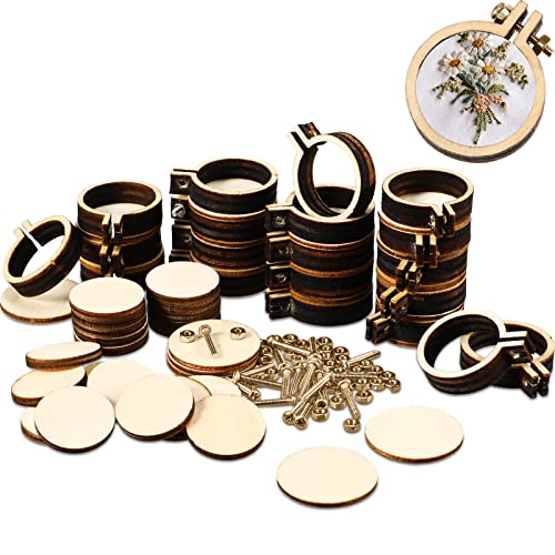 Jetec 60 Pieces 1 Inch Mini Embroidery Hoops Wooden Cross Stitch Hoops