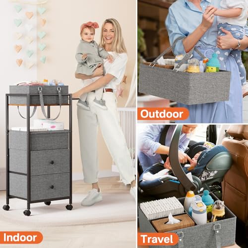 3In1 Modanais Baby Diaper Caddy Organizer Cart with Drawers, Black - color: Black