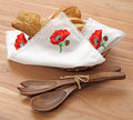 LEISURE ARTS Bread & Basket Cloth 15.7"X15.7" Poppy, Stamp Embroidery Cloth, Bread Cloth, Tea Towels for Bread, Towel, Cloth Cover, Pastry - color: White,red