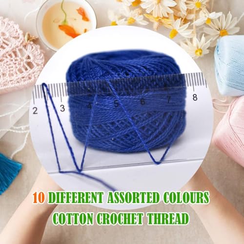 Crochet Thread 10 Balls Size 8 for Crochet Hardanger Cross Stitch Needlepoint Hand Embroidery (Lt Blue Series) - color: Blue Series