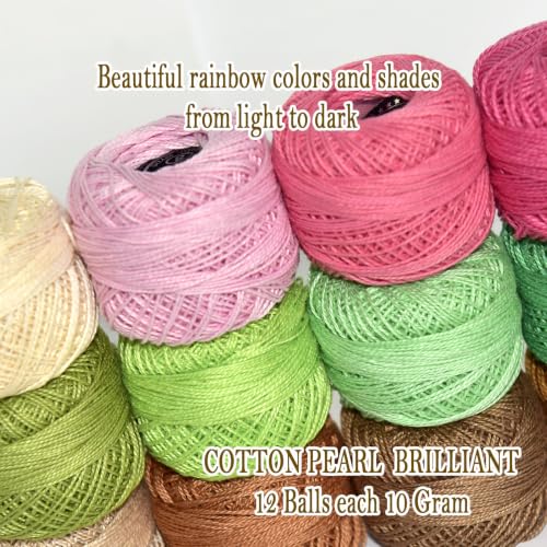 Double Mercerized Egyptian Long Staple Cotton Pearl Thread Ball 10 Grams Rainbow Color 12 Colors per Box for Crochet Hardanger Kniting Hand Sewing,Rust OrangePalette - color: Rust Orange Palette