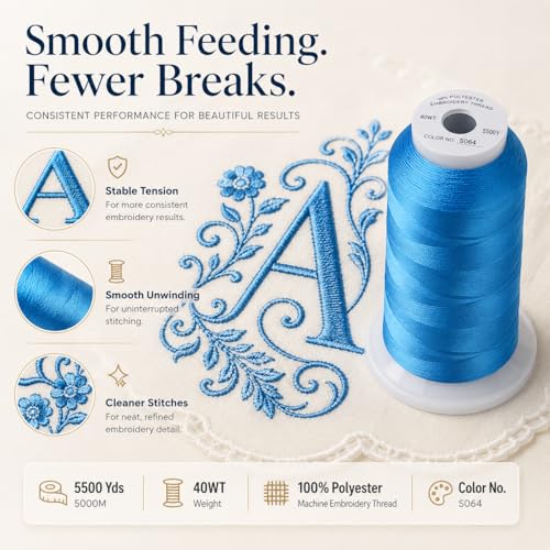 Simthread Embroidery Machine Thread 5000M 40WT Polyester, Aquamarine S064 - color: AquamarineS064