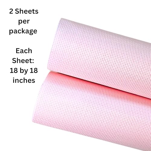 2 Sheets of Pink 11 Count Aida Cloth – 18 x 18 Inch Pre-Cut Fabric Squares – Cross Stitch Fabric – 100% Cotton – Ideal for Needlework & Embroidery – The Knotty Unicorn - color: Pink