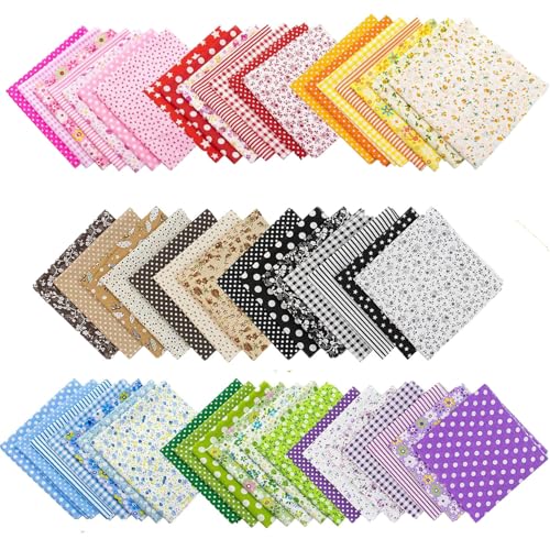 AUEAR, 56 Pack Quilting Fabric 10"X10" Cotton Fat Squares Sheets Printed Floral Supplies for Sewing Patchwork Scrapbooking DIY Craft(8 Colors) - color: Style D, size: 56 Pack