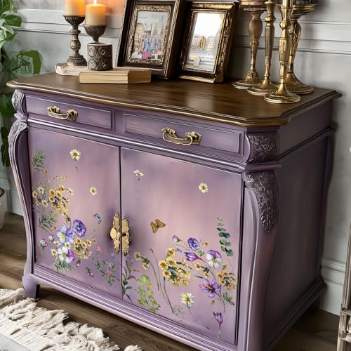 Floral Vintage Rub on Transfer for Furniture Large Flower UV DTF Transfer Sticker for Wood Glass Home Decor, Wild Flower - style: Wild Flower