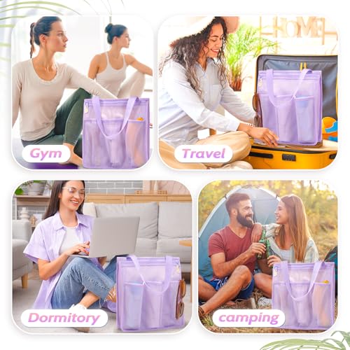 famichan Portable Mesh Shower Caddy, Gym Travel Camp Dorm Room Essentials for College Student Girl, Purple Bathroom Shower Bag - color: Purple
