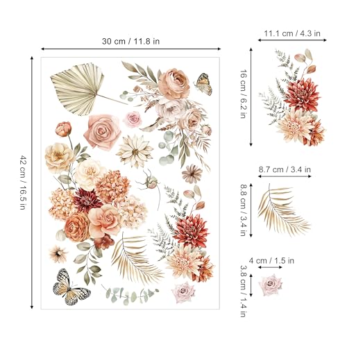 Joeyan Boho Bouquets Rub On Transfers for Furniture and Crafts,12''x18'' - style: Boho Bouquets
