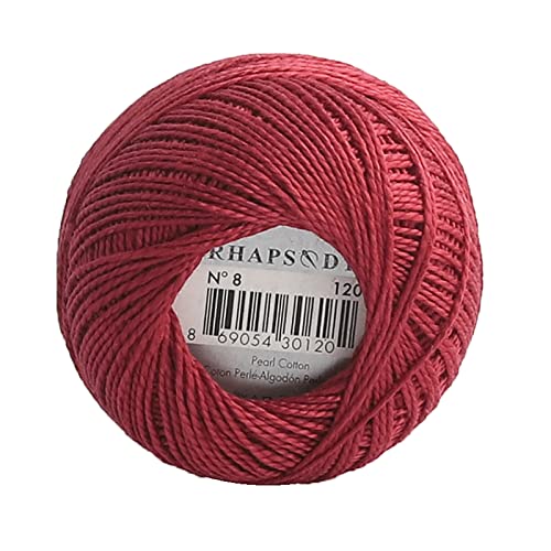 Rhapsody Pearl Cotton Thread Size 8 Crochet Thread Perle 12 Balls Set Hand Knitting, Embroidery, Sashiko, Cross-Stitch, Sewing, Needlepoint, DIY, Quilting (Garnet, Col. 120) - color: Garnet, Col. 120