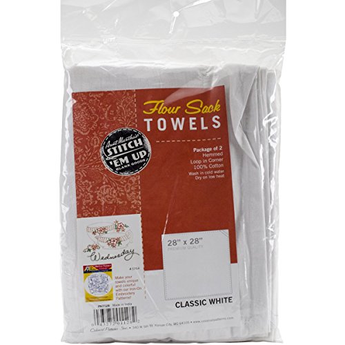 Aunt Martha's White Flour Sack Dish Towels, Size 28-Inch by 28-Inch, 2 Per Pack - size: 28-Inch by 28-Inch