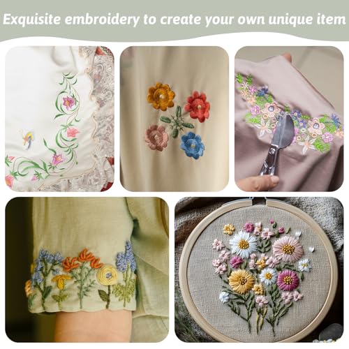 4 Sheets Water Soluble Embroider Pattern Stabilizer Stick and Stitch Embroidery Patterns Flower Stick and Stitch Embroidery Paper Wash Away with Pre-Printed Flower Leave Butterfly for Hand Sewing Love