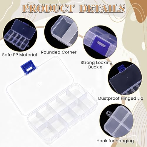 Plastic Jewelry Organizer Box Clear Storage Bead Case for Little Crafts/Arts 2 Pack Container with 10 Grids, Small