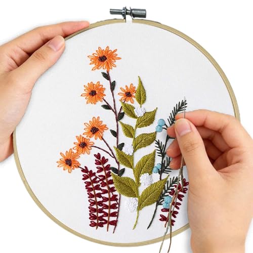 DMFXNBLM Embroidery Kit for Beginners, Water‑Soluble Floral Patterns