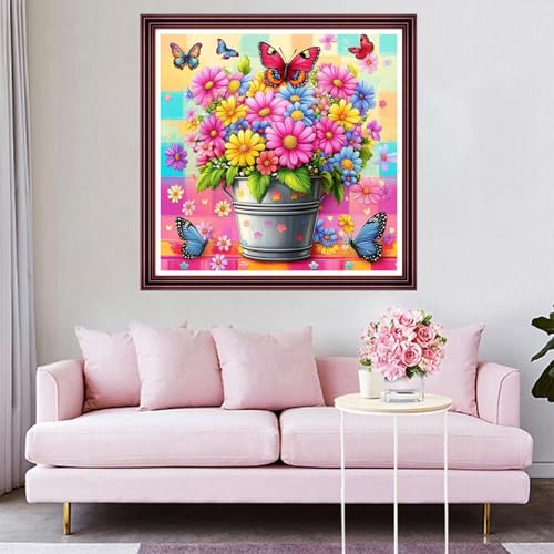 Funchey Counted Cross Stitch Kits for Adults Needlepoint Kits Unprinted Cross Stitching Embroidery Kit 11CT Cross Stitch Supplies-Colorful Butterfly Flowers 18x18 inch - color: ArtsKit07