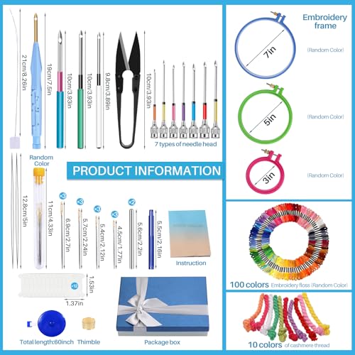 JUPEAN 156 PCS Punch Needle Kit Punch Needle Embroidery Kit Needle Punch