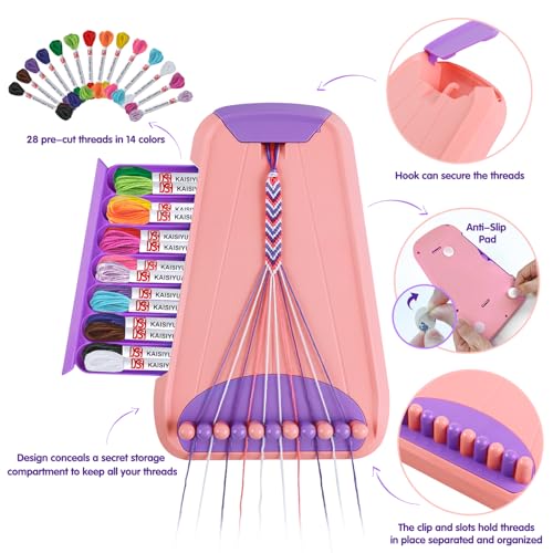 Maynacs Friendship Bracelet Making Kit for Girls 8-12, 28 Pre-Cut Threads - color: Pink/Purple