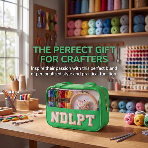 Needlepoint Project Bag Sewing Gifts Embroidery Sewing Bag Craft Storage Organizer NDLPT Clear Zip Pouch Bag - color: Green, size: Cuboid-L