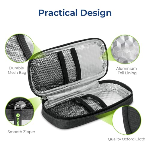 AUVON Lightweight Insulin Cooler Travel Case, 3-Layer Thickened Insulation - color: Black