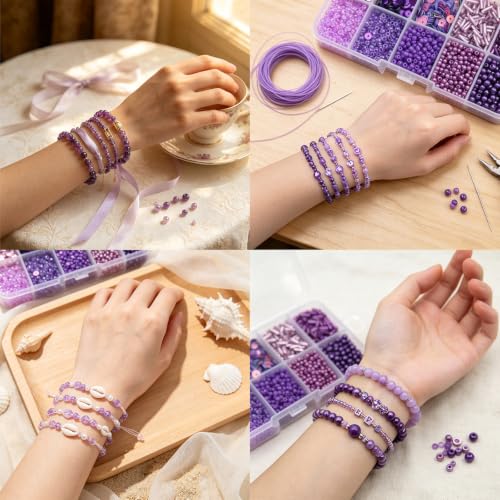 10 Color Small Assorted Glass Seed Beads, Loose Sequins (Purple) - color: Purple