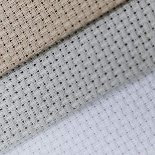 KCS 3 pc of 12" x 18" 14CT Counted Cotton Aida Cloth Cross Stitch Fabric (Khaki+Pearl Grey+White) - color: Khaki+pearl Grey+white