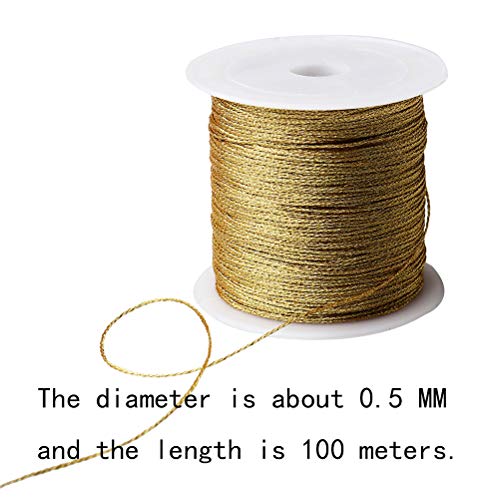 218 Yards/656 Feet Metallic Cord Gold Twine, 2 Spool Gold Thread String - color: Gold