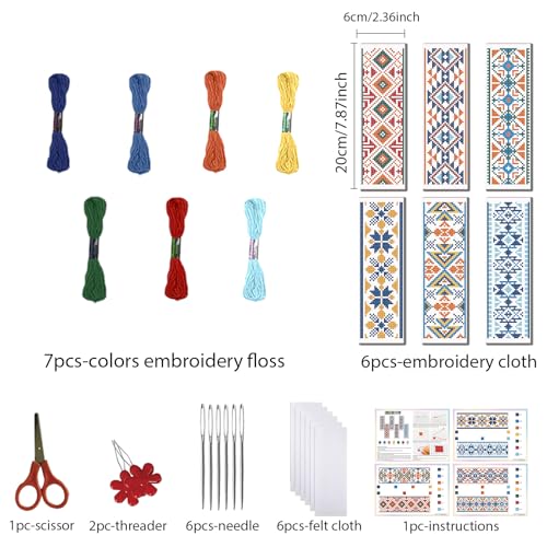FREEBLOSS 6 Set Cross Stitch Bookmark Kits 11CT 8"x2.4" Retro Pattern - style: Tribal patterns