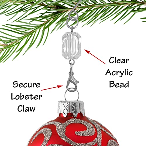 Clear Ornament Hooks Set of 20, Silver Swivel Wire Hangers with Acrylic Gem, 3 Inch Decorative Christmas Ornament Hangers for Tree Decorations, Holiday Display, Gift Tags, Keepsakes & Window Decor