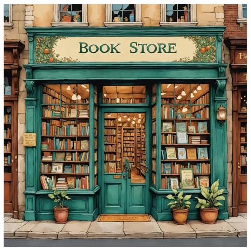 Vintage Book Store Stamped Cross Stitch Kits for Adults, 11CT Needlepoint Counted Cross Stitch Kits for Beginner, Printed Dimensions Embroidery Kit Art Craft for Home Wall Decor 14x14 Inch - color: SZXY010-US
