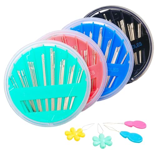 Hekisn 120-Pack Premium Hand Sewing Needles Set, 6 Sizes Embroidery Needles Kit with Threaders, Assorted Large Eye Sewing Needles for Repair, DIY, Art & Craft Projects(Black&Pink&Green&Blue) - color: Black/Pink/Blue/Green