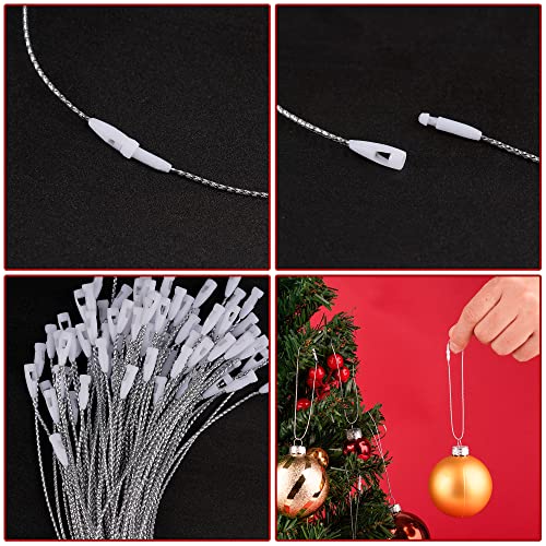 100 Pieces Round Christmas Ornament Caps and Ornament Hangers String Set - color: Silver