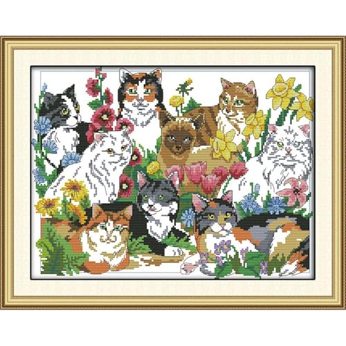 Cats Stamped Cross Stitch Kits, 11CT Pre Printed Fabric Cross Stitch for Adults,Animals Embroidery Kits for Beginners Gift DIY Needlework Kits Home Wall Decor—(Cohesion(11CT) 20.08 ×15.75 inch) - color: Cohesion(11CT) 20.08 ×15.75 inch