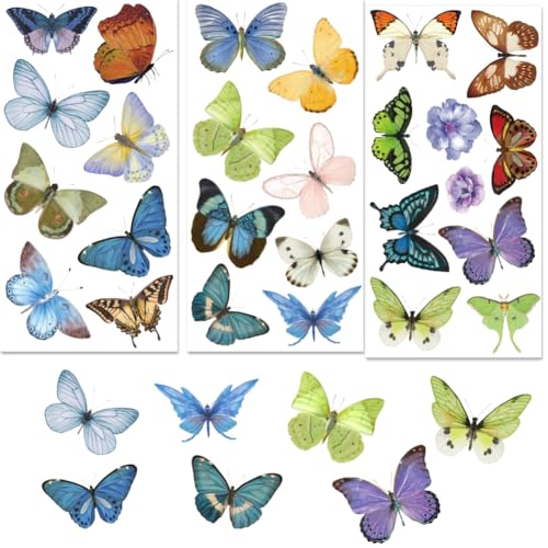 3 Sheets Butterfly Rub on Transfers Waterproof Furniture Transfers Decals Vintage Butterfly Flower Rub on Decals Wood DIY Transfer Stickers for Door Wall Cabinet Crafts Home Decor 6" x12" - style: Butterfly
