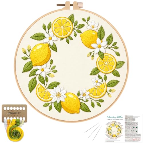 Nuberlic Embroidery Kit for Beginners Adults with Lemon Pattern - color: Lemon