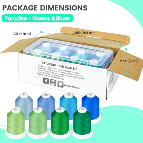 New brothread 100% Mercerized Cotton Threads with Box -8xParadise - color: 8 X Paradise(Greens+Blues)