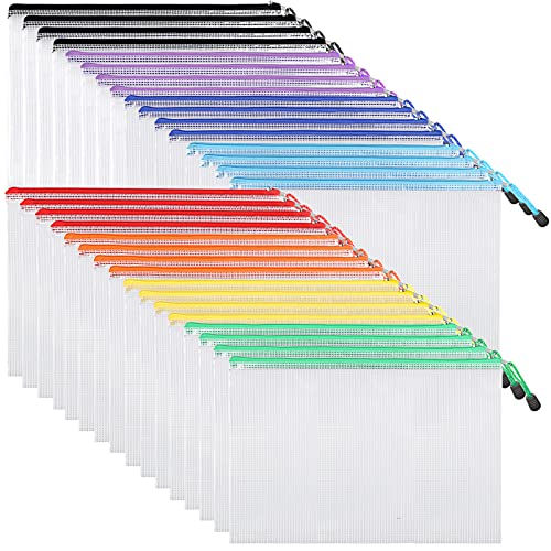 EOOUT 32pcs Mesh Zipper Pouch Bags, Mesh Bags with Zipper, Zipper Pouch for Organizing, Letter Size, A4 Size, for Office Supplies, Puzzles - style: 32pcs