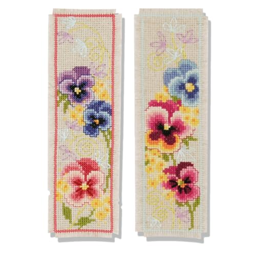 Vervaco Counted Cross Stitch Bookmark Kit for Beginners Floral Embroidery Pattern for Book Lovers2,4" x 8" DIY Crafts for Adults Creative Book Lovers Gift Starter Craft Kit Supplies - size: Violets