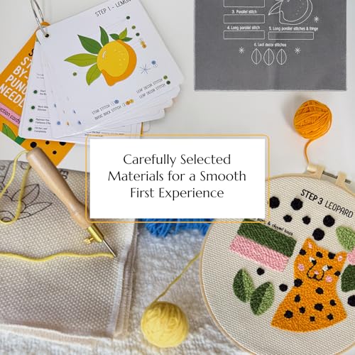 3-Step Punch Needle Kit for Beginners – Learn 14 Stitches with DIY Kit, Needlepoint Instructions & Practice Patterns, Embroidery Art & Craft Project for Adults with Video Tutorial