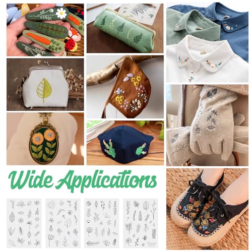 Magibeads 80 Patterns Leaf Plant Flower Water-Soluble Embroidery Patterns Stick and Stitch Spring Summer Floral Tear Away Embroidery Paper Wash Away for Hand Sewing Beginners Starts Adult - color: Leaf
