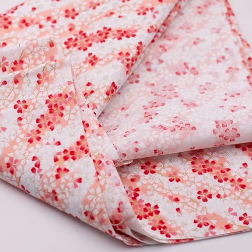 Cherry Blossom Fabric,160 GSM Japanese Cotton Fabric Gold Hot Stamping,59 Inches Wide for Sewing Clothing Bag Tablecloth Sofa Pillow DIY Craft (Cut by the Yard) - color: Cherry Blossom, size: 1 yard