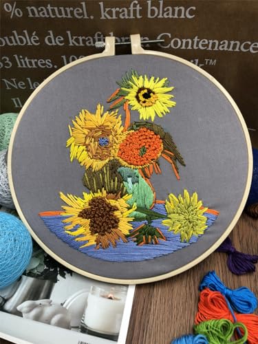 Meecaa Golden Sunflower Embroidery Kit Starter Set, Hand Embroidery Set,Pattern Printed Cross Stitch Set for Beginner Adults, with Embroidery Hoop and Instructions (Golden Sunflower) - color: Golden Sunflower