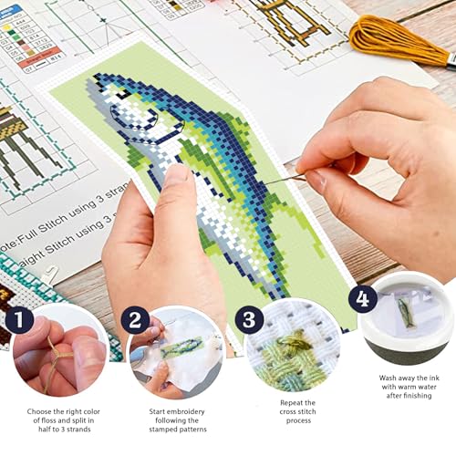 FREEBLOSS 6 Set Cross Stitch Bookmark Kits 11CT 8"x2.4" Fish - style: Fish