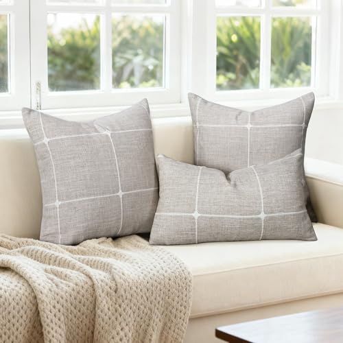Tan Linen Plaid Throw Pillow Covers 20x20 Set of 1 - color: Coffee Plaid, size: 20" x 20" (Pack of 1)