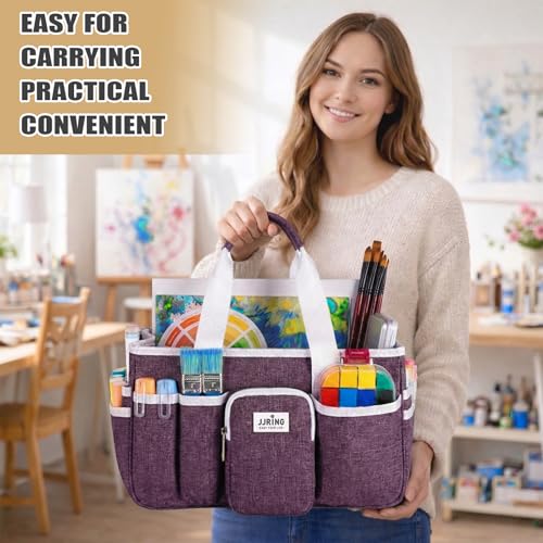 JJRING Large Foldable Craft Organizer Tote with Zipper & Divider, Purple - color: Deep Purple, size: Large