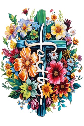 ROSTITCH pre-Printed Cross Stitch Kits for Beginner，Adults Needlepoint Cross-Stitch,Needlecrafts Embroidery Kits Blue Cross Flowers Arts Home Decor as gifts12x16ins (72050)