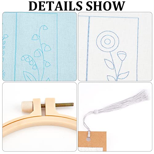 AHANDMAKER Embroidery Bookmark Set, Floral Plant Stamped Embroidery Bookmark for Adults Counted Cross Stitch Kit with Needle Tassel Cards Embroidery Hoop Instructions