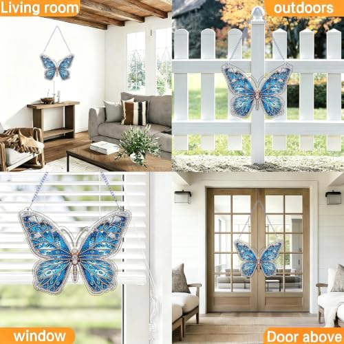 STGLCR DIY Hanging Diamond Art Pendant Painting Kit Butterfly, Special Crystal Gemoration Craft Painting Kit Ornament, 6.06x7.79inch，Crystal Art for Home Wall Window Dec - color: Butterfly